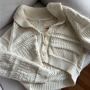 Rebecca Taylor Ivory chunky cropped Knit Cardigan